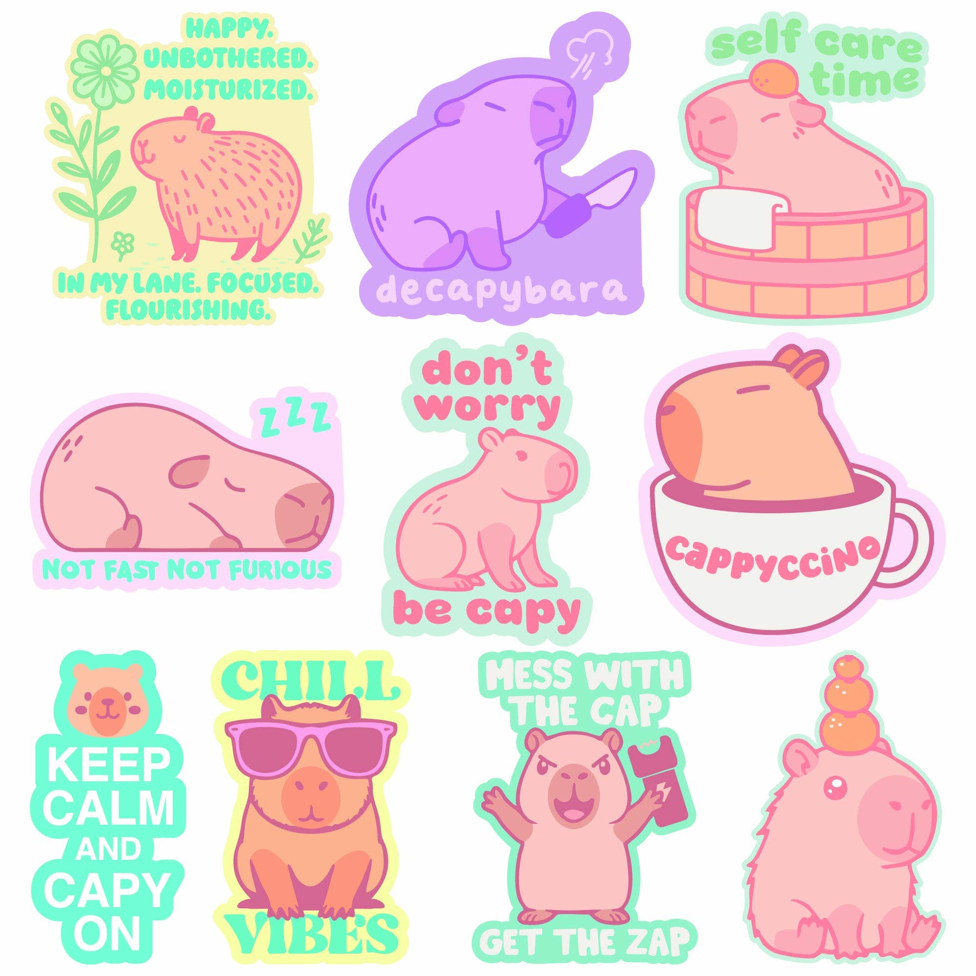 Capybara Stickers - Adult & Kids T-Shirts, Sweatshirts & Hoodies apparel design preview 1