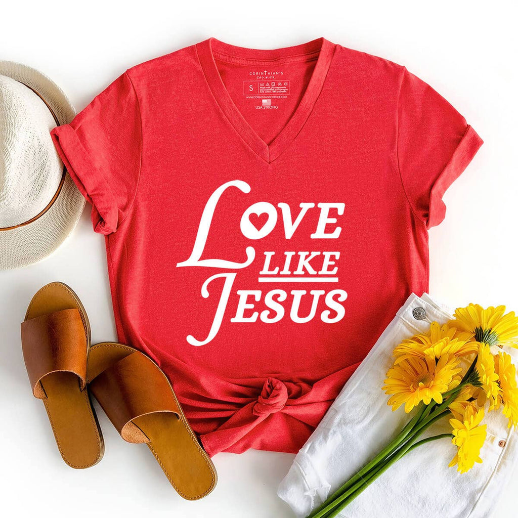 Love Like Jesus Red V-Neck Christian - Adult & Kids T-Shirts, Sweatshirts & Hoodies apparel design preview 1