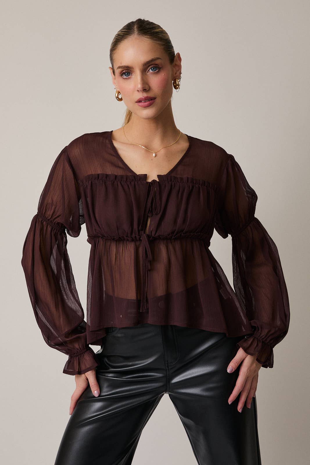 V-Neck Front Tied Sheer Blouse - Adult & Kids T-Shirts, Sweatshirts & Hoodies apparel design preview 1