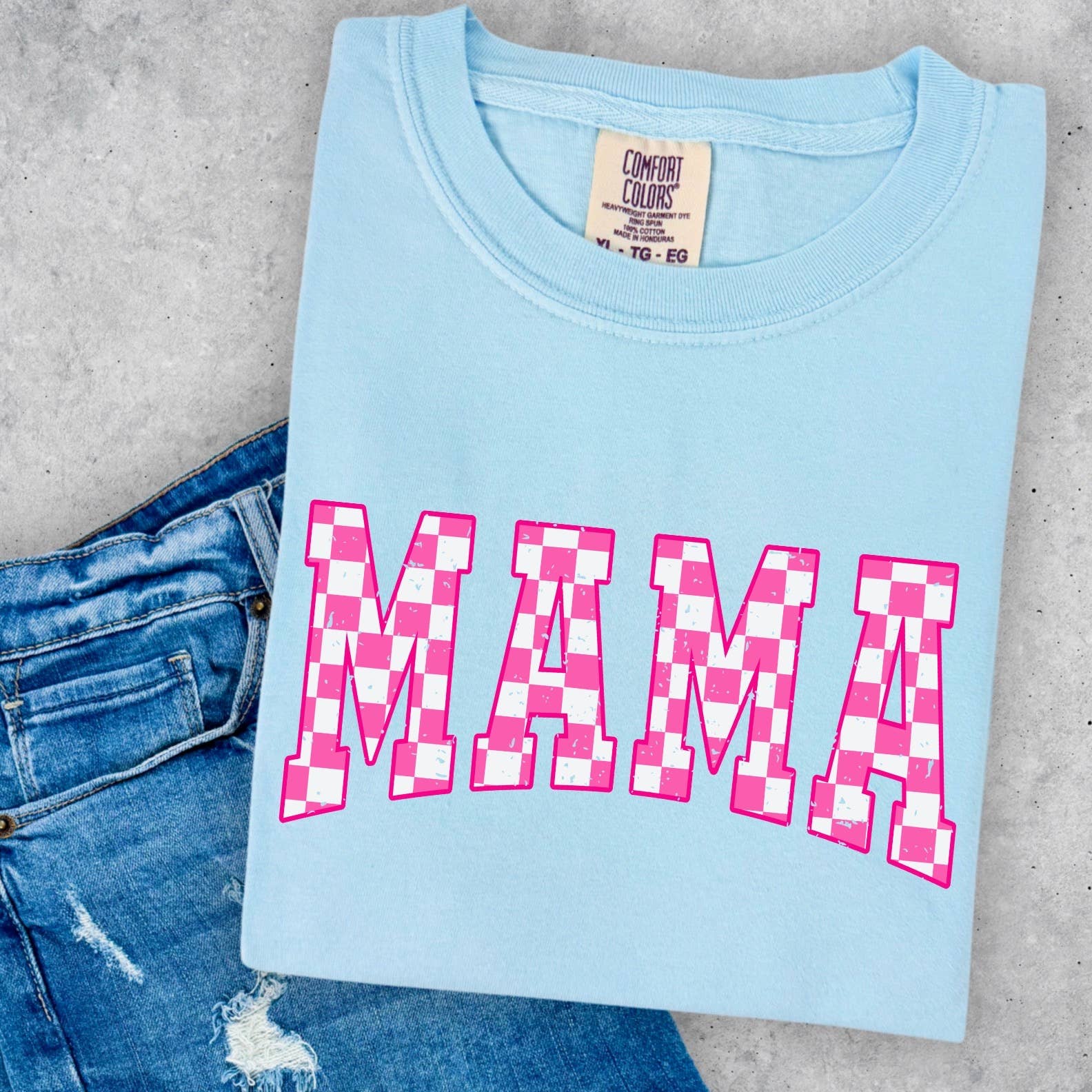 Hot Pink Checkered Mama Comfort Color Graphic - Adult & Kids T-Shirts, Sweatshirts & Hoodies apparel design preview 1