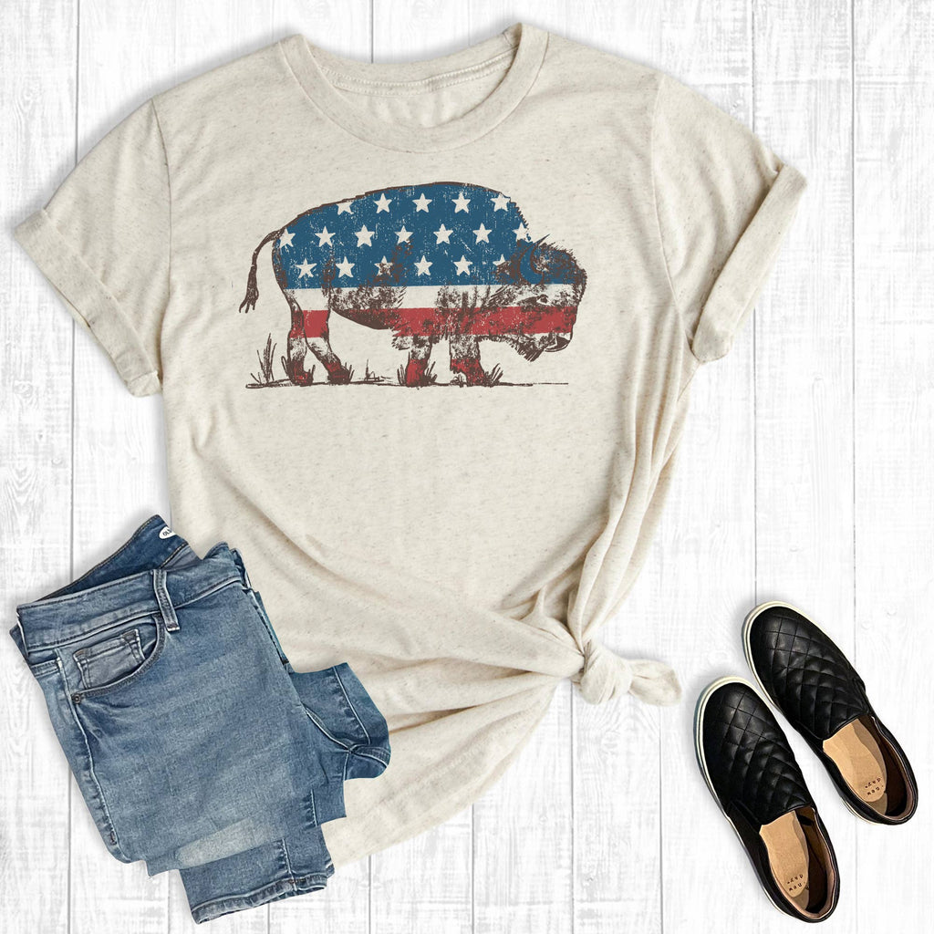 4th of July American Buffalo Graphic - Adult & Kids T-Shirts, Sweatshirts & Hoodies apparel design preview 1