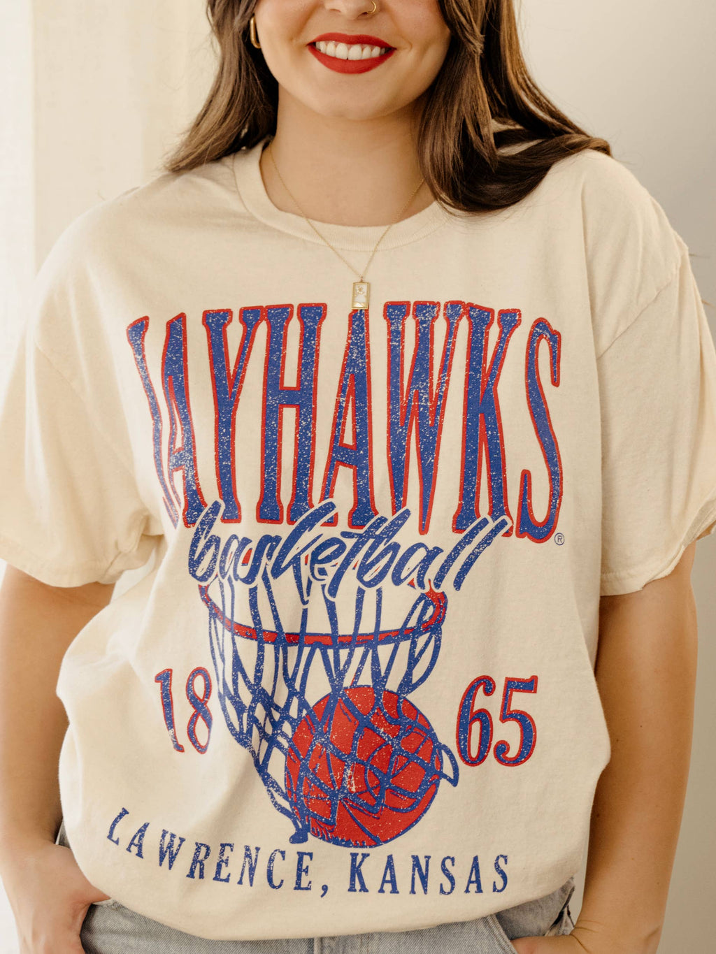 Ku Kansas Jayhawks Big Basketball Off White Thrifted - Adult & Kids T-Shirts, Sweatshirts & Hoodies apparel design preview 1