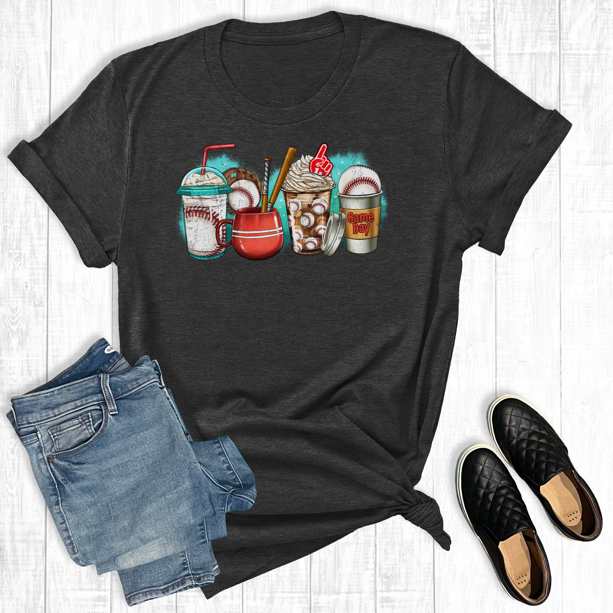 Baseball Game Day Coffee Cups Graphic - Adult & Kids T-Shirts, Sweatshirts & Hoodies apparel design preview 1