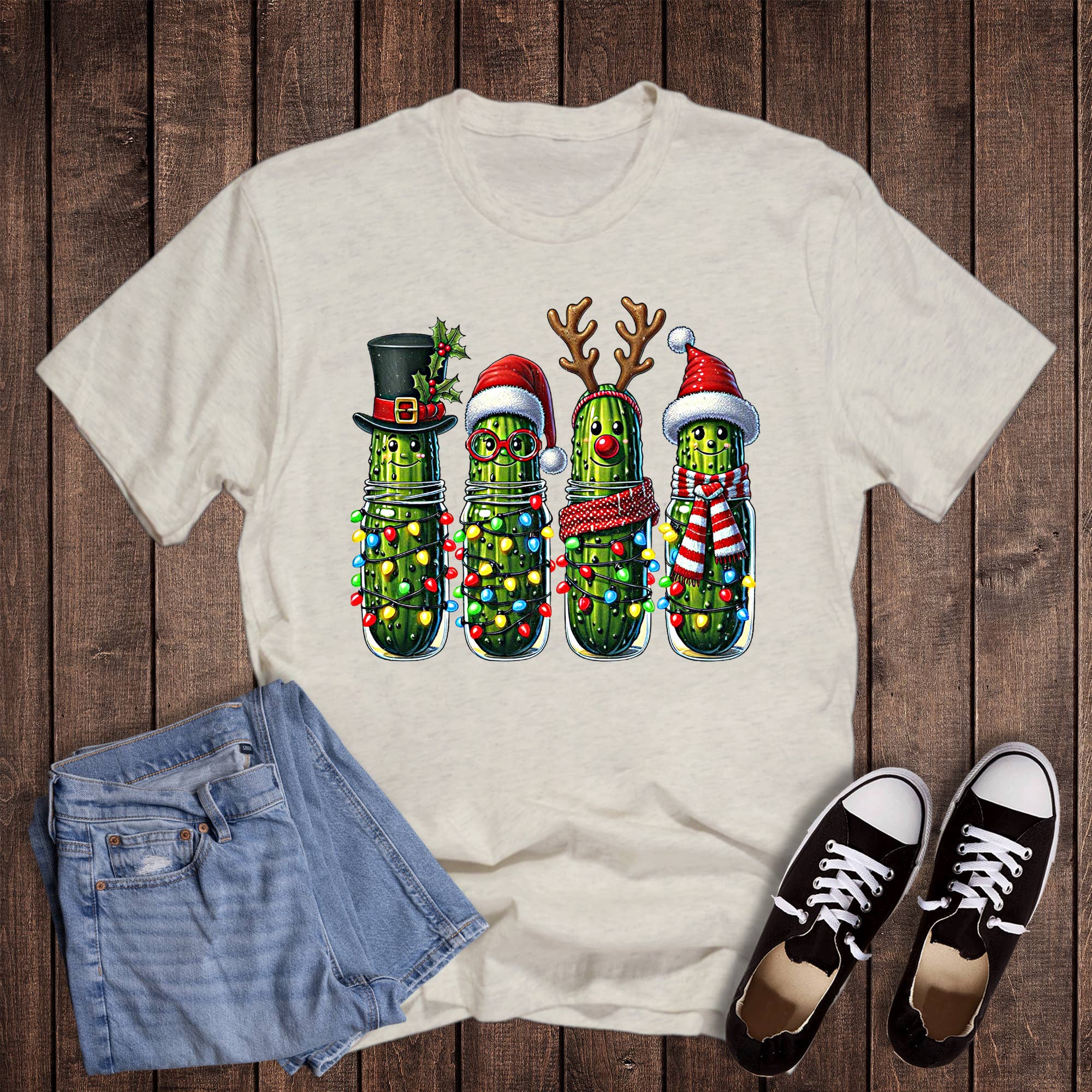 Christmas Pickles with Lights Graphic - Adult & Kids T-Shirts, Sweatshirts & Hoodies apparel design preview 1