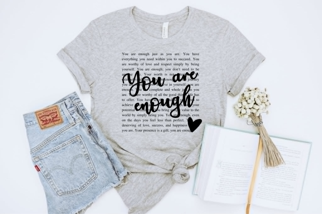 You Are Enough Words Collage Grey Faith Based Graphic - Adult & Kids T-Shirts, Sweatshirts & Hoodies apparel design preview 1