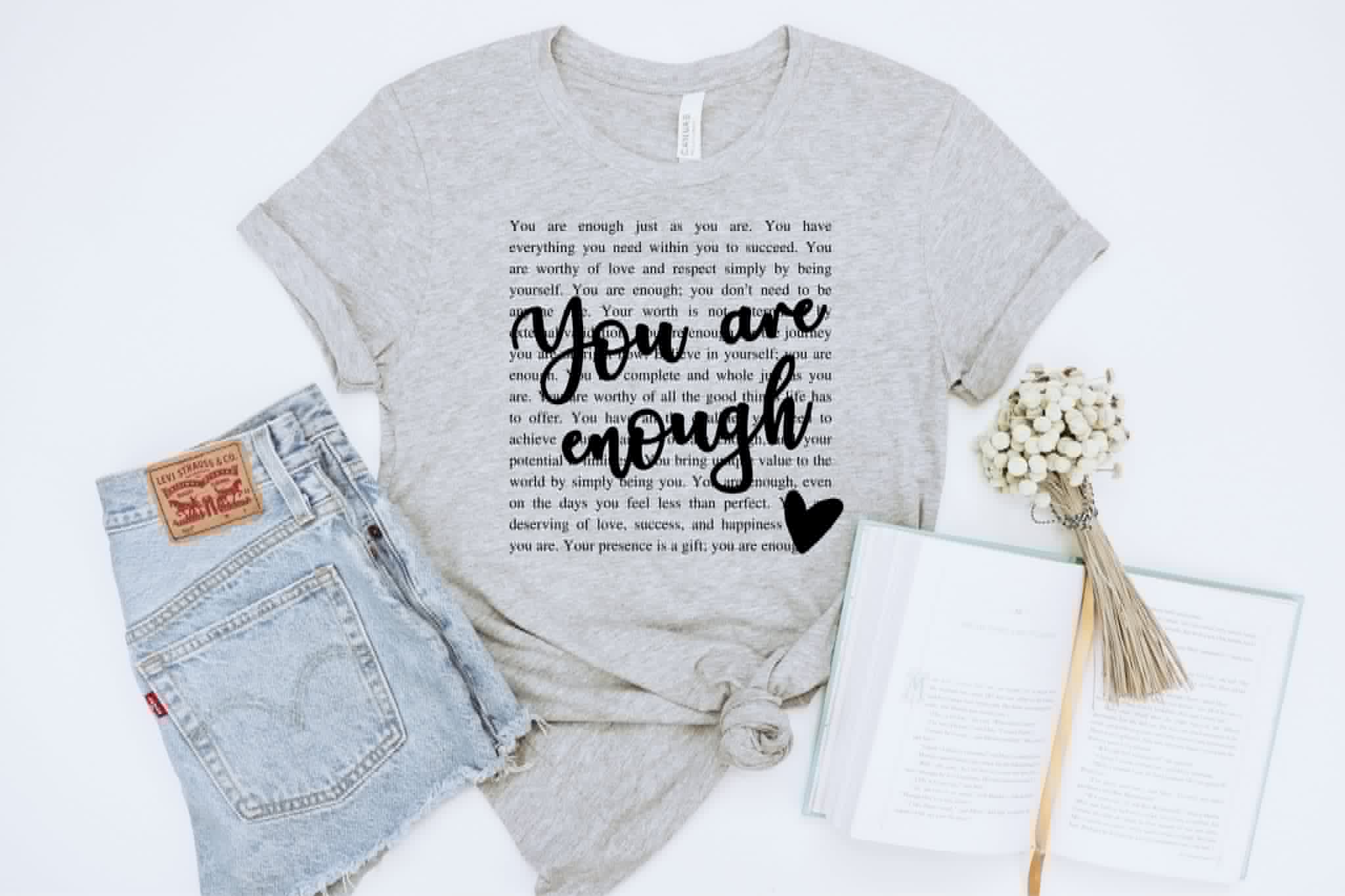 You Are Enough Words Collage Grey Faith Based Graphic - Adult & Kids T-Shirts, Sweatshirts & Hoodies apparel design preview 1