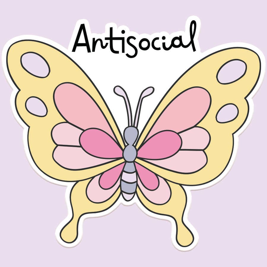 Antisocial Butterfly Sticker Decal - Adult & Kids T-Shirts, Sweatshirts & Hoodies apparel design preview 1