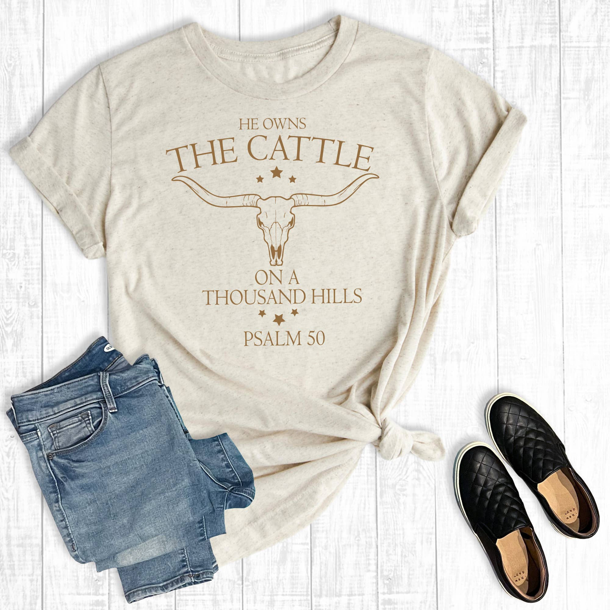 Western Faith He Owns the Cattle On A Thousand Hills - Adult & Kids T-Shirts, Sweatshirts & Hoodies apparel design preview 1
