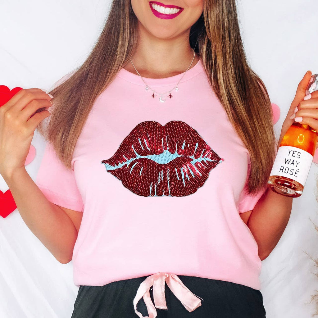 Red Lips Sequin Patch Everyday - Adult & Kids T-Shirts, Sweatshirts & Hoodies apparel design preview 1