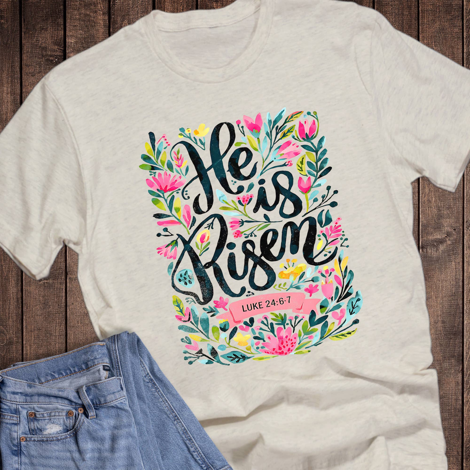 Easter Boho He Is Risen Floral Graphic - Adult & Kids T-Shirts, Sweatshirts & Hoodies apparel design preview 1
