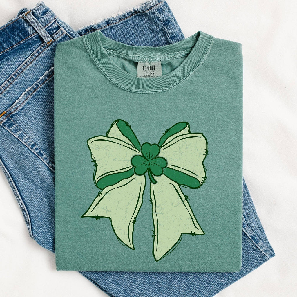 Vintage Bow, Coquette, St Patrick's Day, Shamrock, - Adult & Kids T-Shirts, Sweatshirts & Hoodies apparel design preview 1