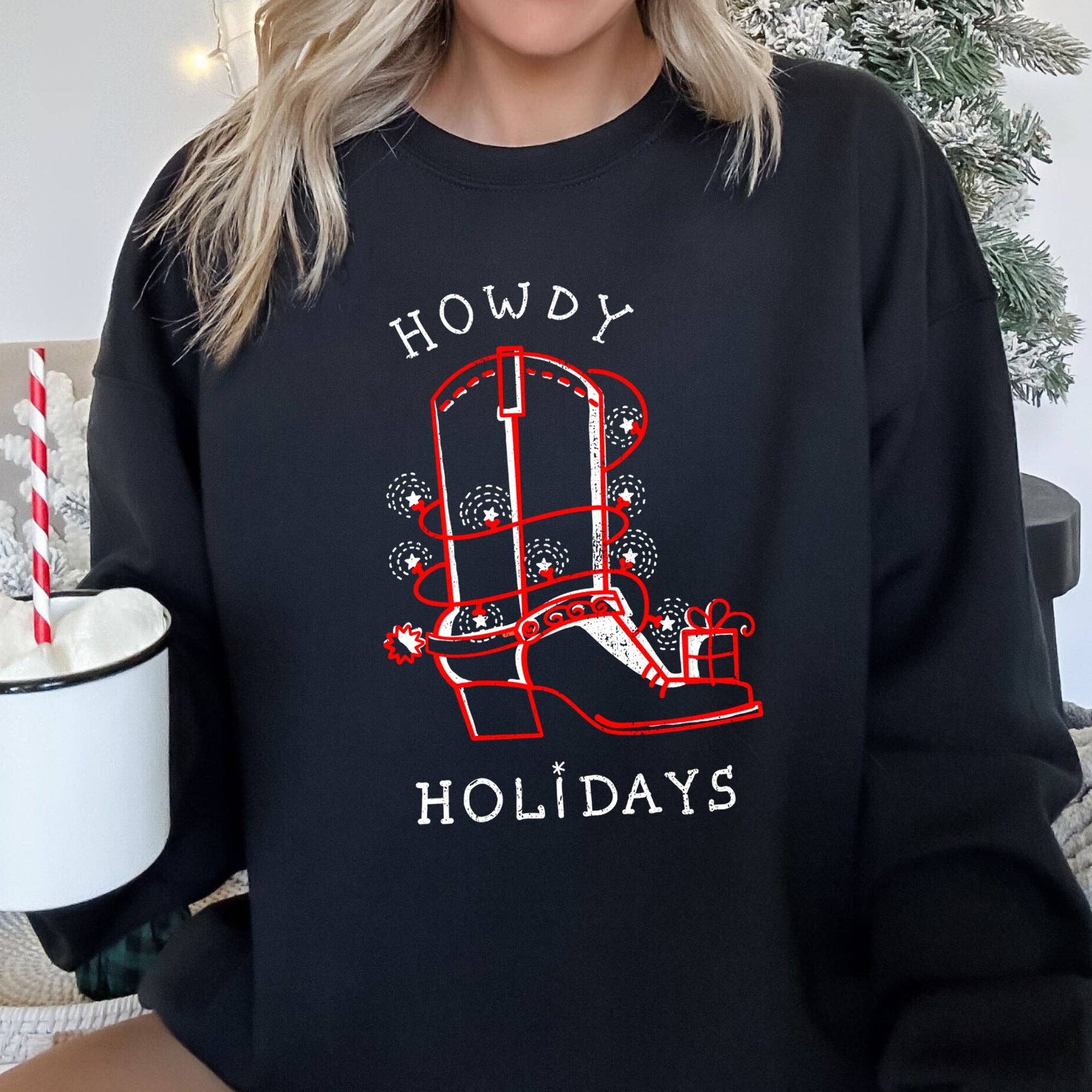 Howdy Holidays, Christmas Cowboy Boot - Adult & Kids T-Shirts, Sweatshirts & Hoodies apparel design preview 1