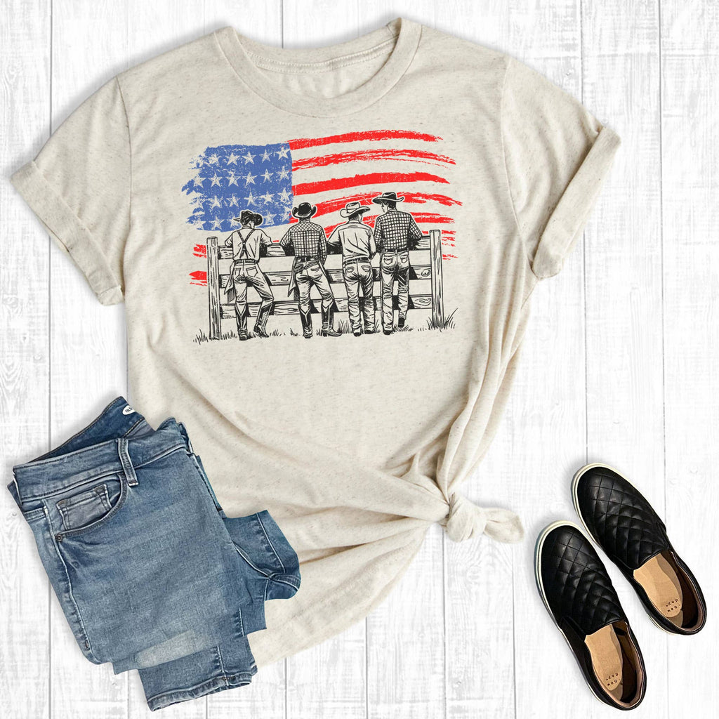 July 4th American Flag Cowboys Graphic - Adult & Kids T-Shirts, Sweatshirts & Hoodies apparel design preview 1
