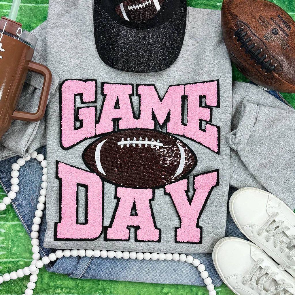 Light Pink Chenille Game Day with Sequin Football - Adult & Kids T-Shirts, Sweatshirts & Hoodies apparel design preview 1