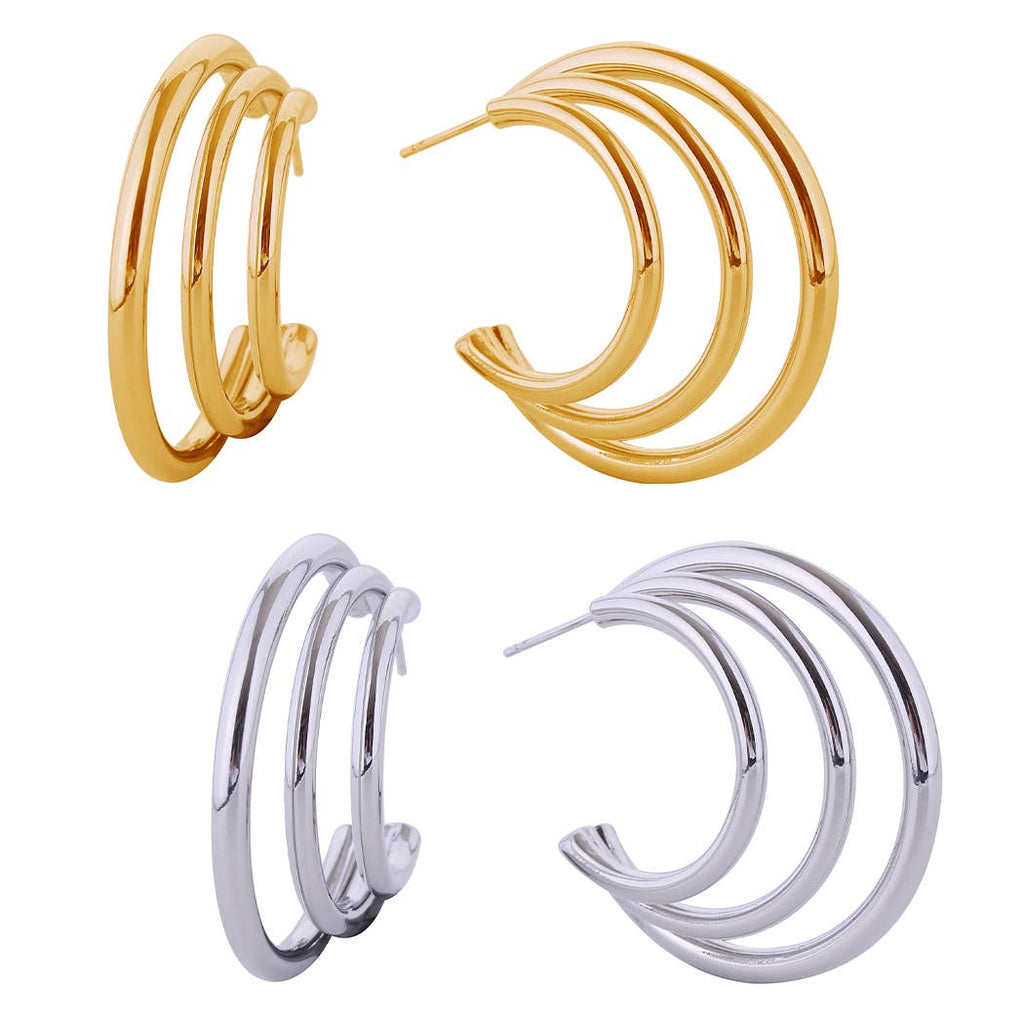14K Dipped Attached Triple Hoops Post Earrings - Adult & Kids T-Shirts, Sweatshirts & Hoodies apparel design preview 1