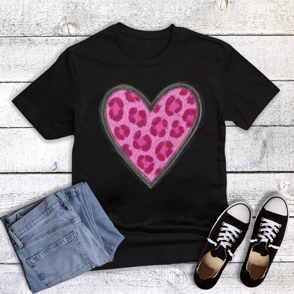 Valentine Pink Leopard Heart Graphic - Adult & Kids T-Shirts, Sweatshirts & Hoodies apparel design preview 1