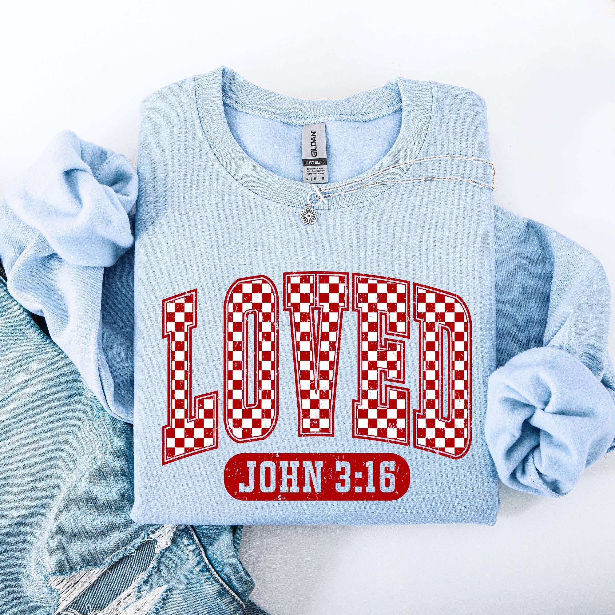 Loved, John 3 16, Checkered, Valentine's Day, - Adult & Kids T-Shirts, Sweatshirts & Hoodies apparel design preview 1