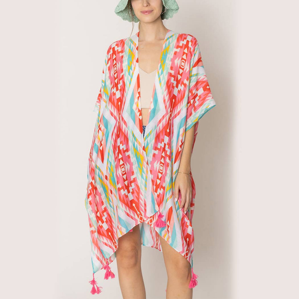Aztec Print Tassel Kimono Poncho Beach Cover-Up - Adult & Kids T-Shirts, Sweatshirts & Hoodies apparel design preview 1