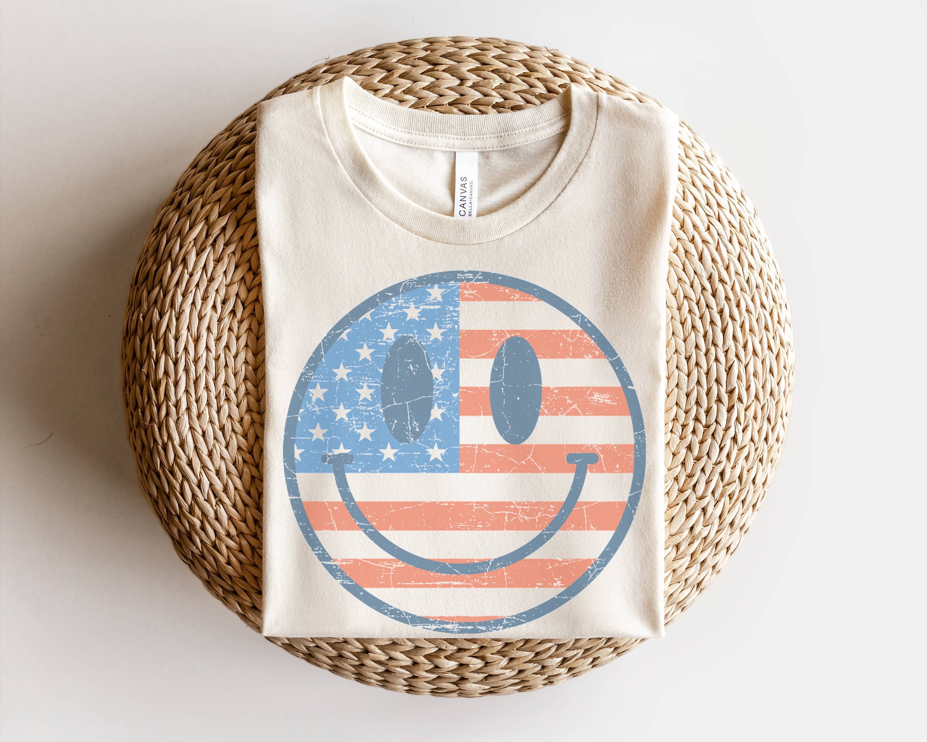 Retro American Flag Happy Face - Adult & Kids T-Shirts, Sweatshirts & Hoodies apparel design preview 1