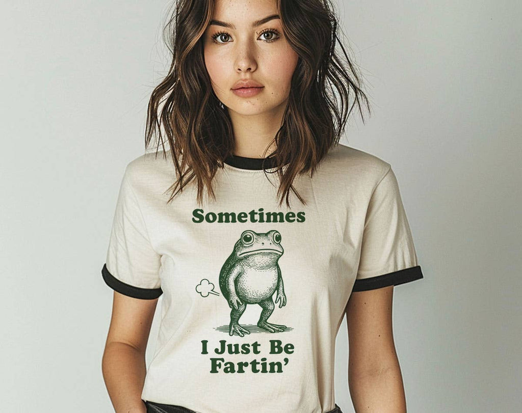 Sometimes I Just Be Fartin' Funny Frog Retro Ringer - Adult & Kids T-Shirts, Sweatshirts & Hoodies apparel design preview 1