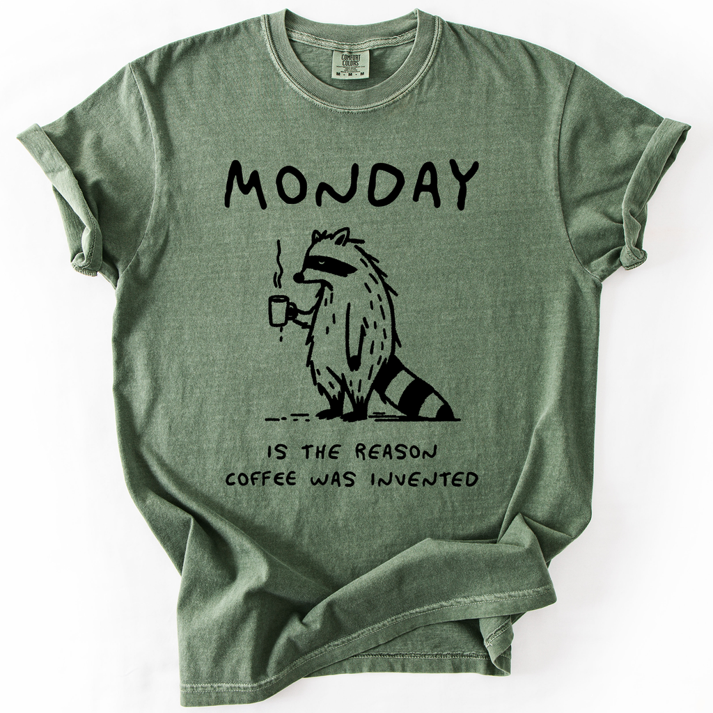 Monday, Raccoon, Coffee, Funny, Comfort Colors - Adult & Kids T-Shirts, Sweatshirts & Hoodies apparel design preview 1