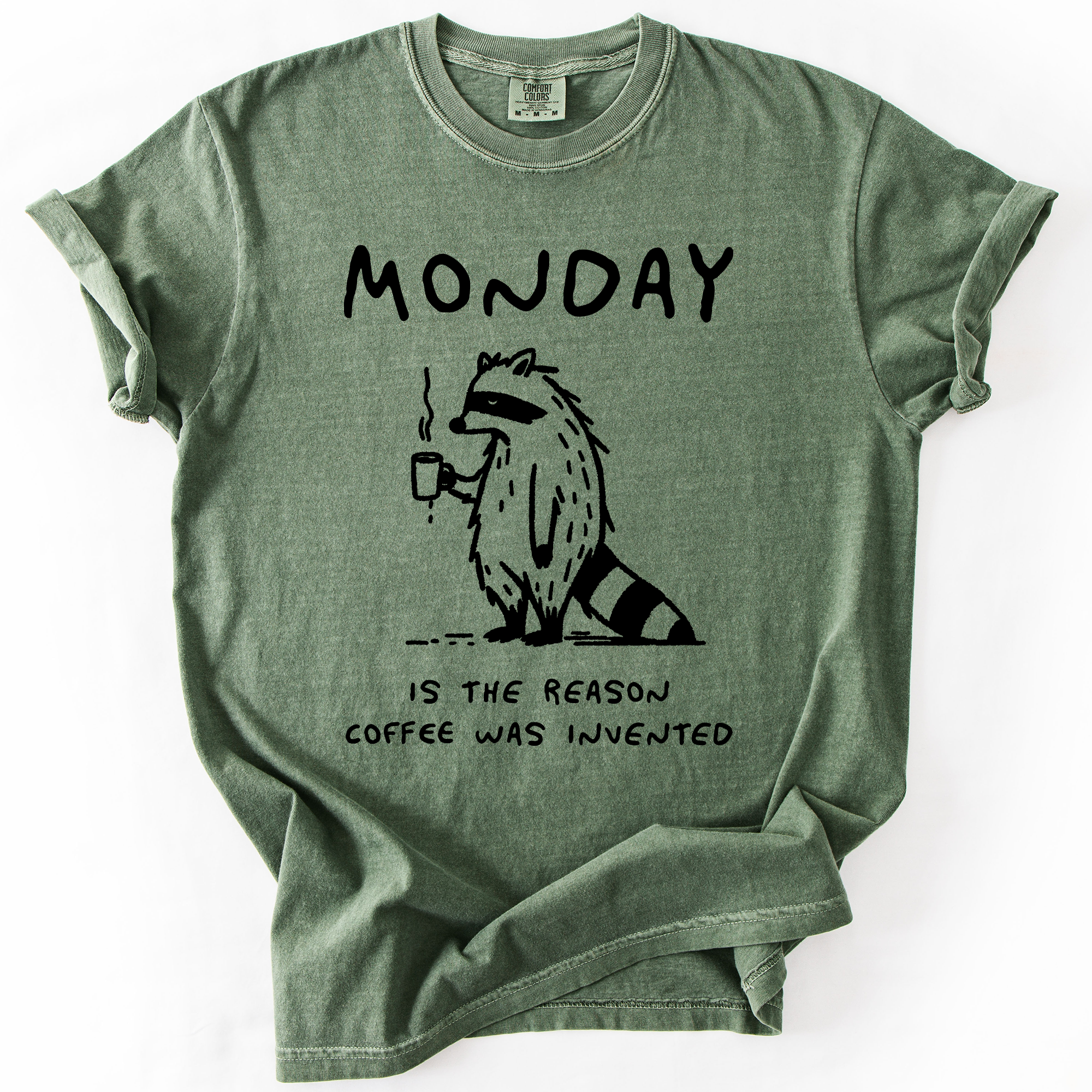 Monday, Raccoon, Coffee, Funny, Comfort Colors - Adult & Kids T-Shirts, Sweatshirts & Hoodies apparel design preview 1