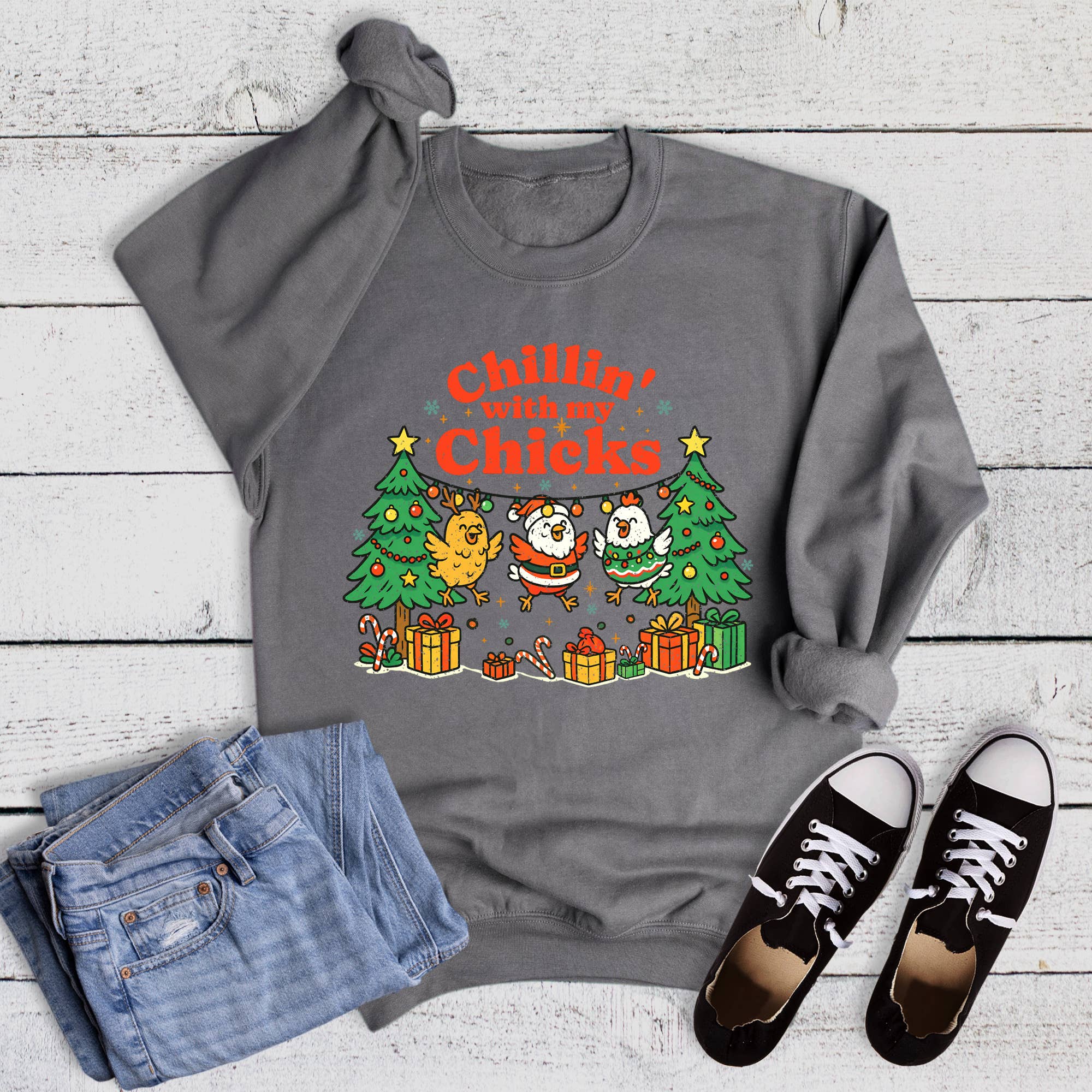 Christmas Chickens Chillin' with My Chicks - Adult & Kids T-Shirts, Sweatshirts & Hoodies apparel design preview 1