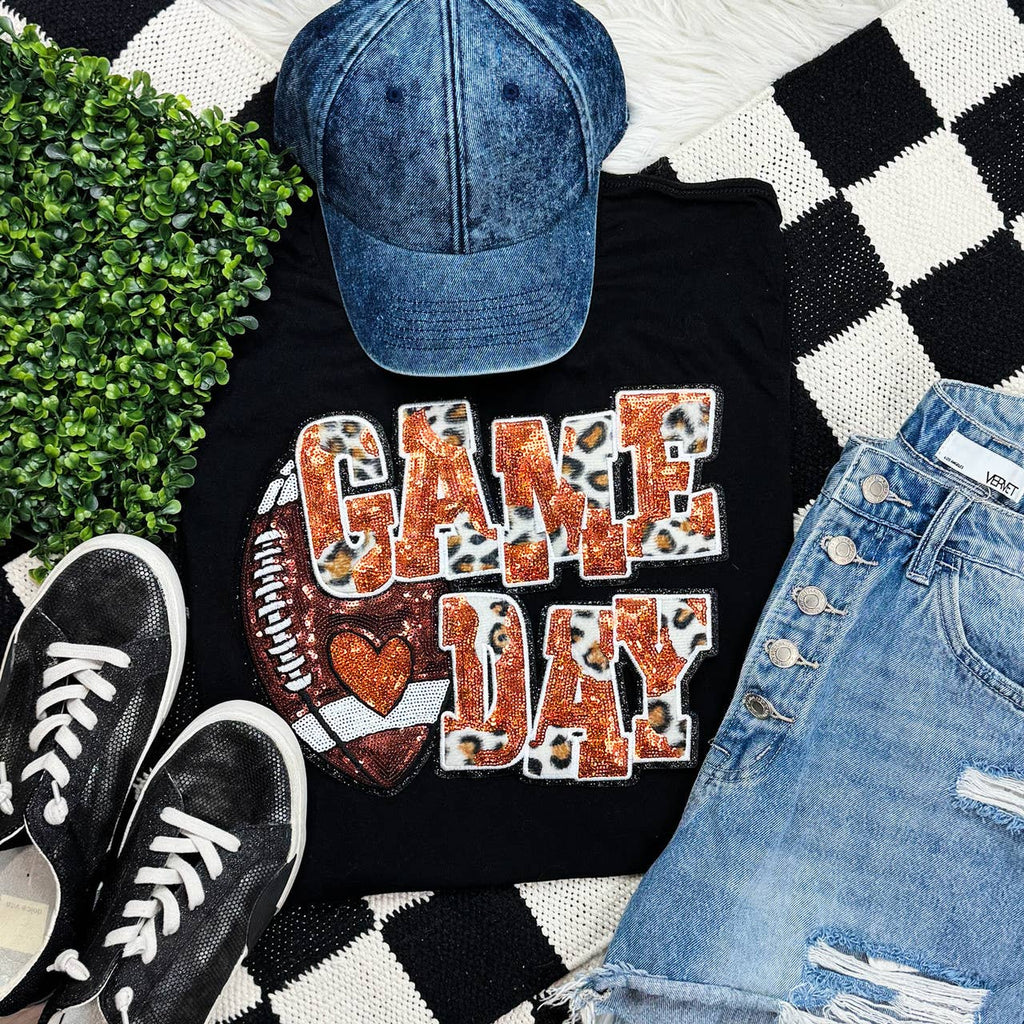 Orange Football Leopard Sequin - Adult & Kids T-Shirts, Sweatshirts & Hoodies apparel design preview 1