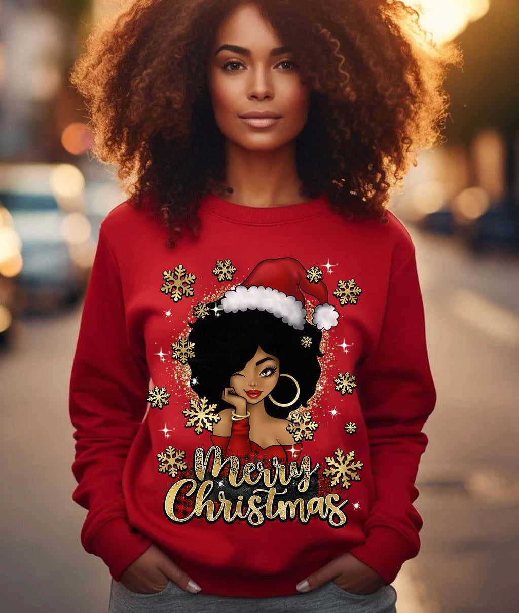 Black Women Merry Christmas Gift Sweater - Adult & Kids T-Shirts, Sweatshirts & Hoodies apparel design preview 1