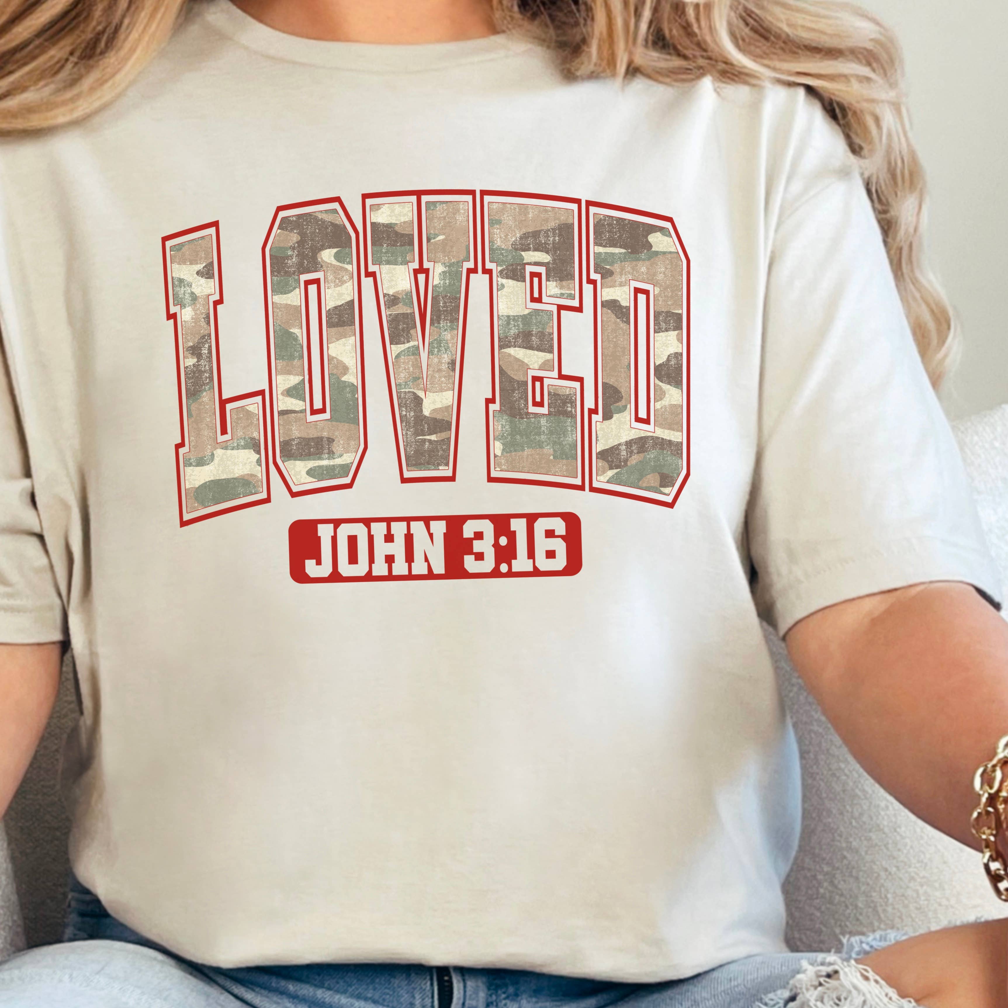 Camo Loved 3:16 Valentine'S Day Graphic Gildan - Adult & Kids T-Shirts, Sweatshirts & Hoodies apparel design preview 1