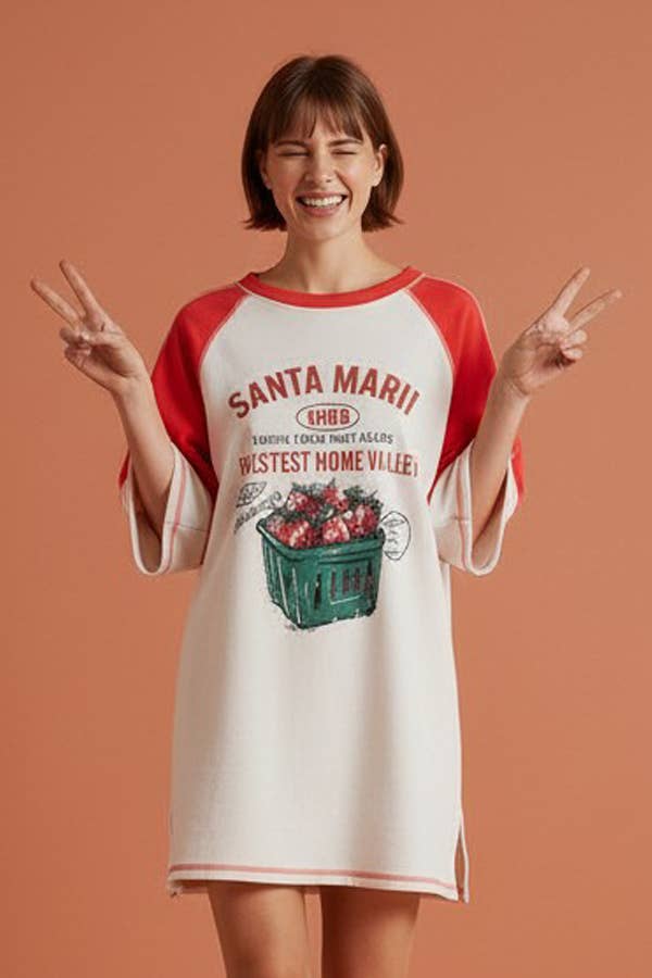 T2604 'santa Maria' Strawberry Graphic Print Tunic - Adult & Kids T-Shirts, Sweatshirts & Hoodies apparel design preview 1