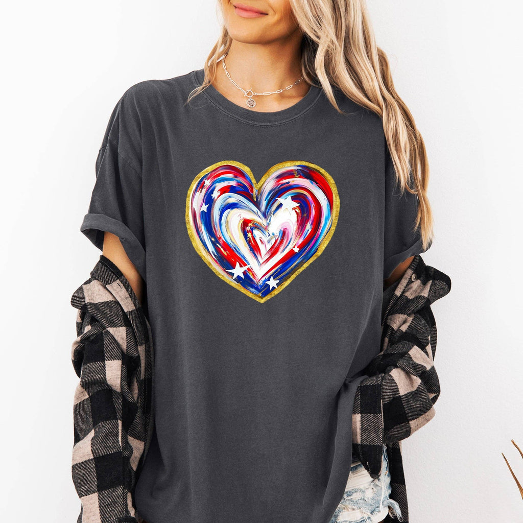 Painted Patriotic Heart America USA Stars 4th of July - Adult & Kids T-Shirts, Sweatshirts & Hoodies apparel design preview 1