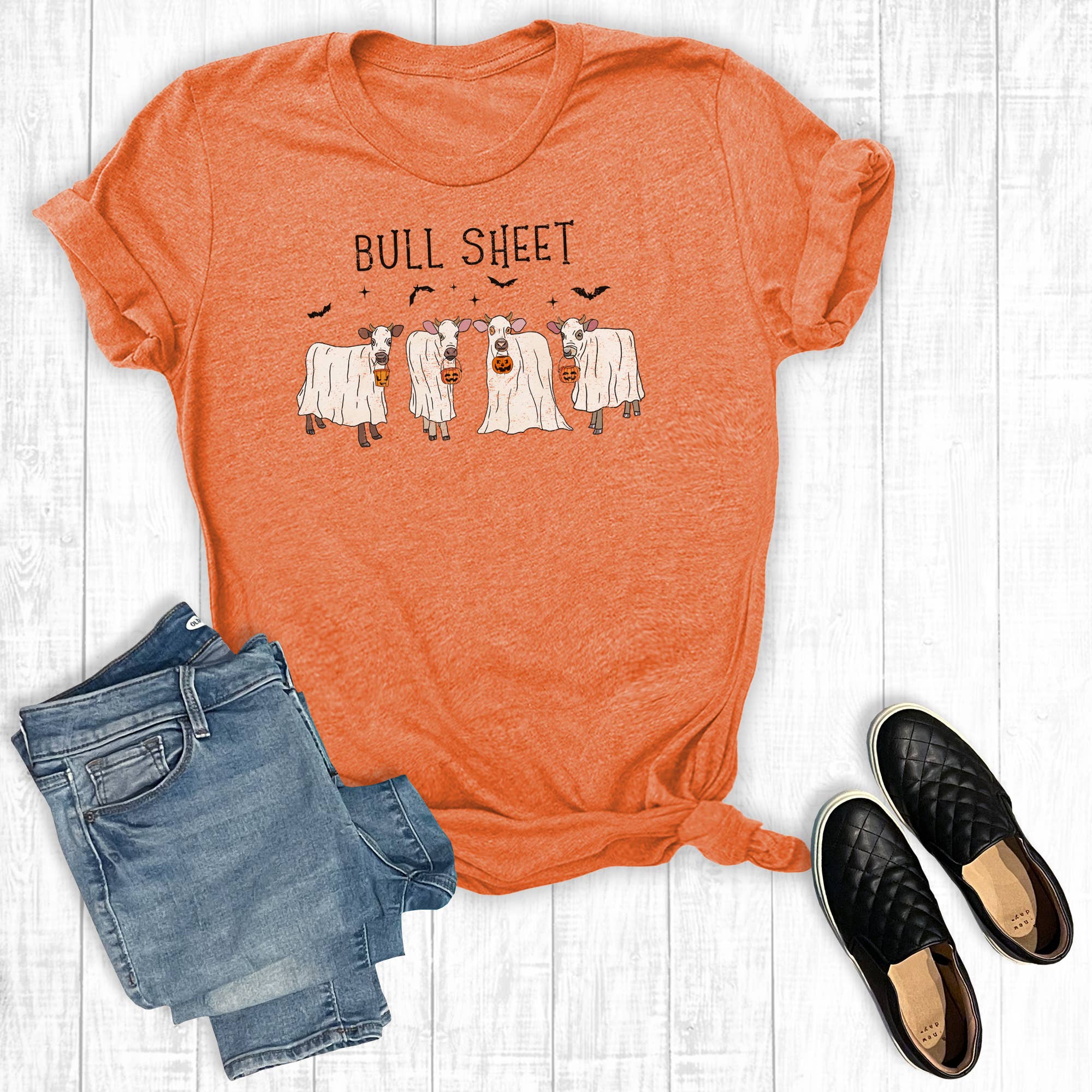 Halloween Bull Sheet Ghost Cows Graphic - Adult & Kids T-Shirts, Sweatshirts & Hoodies apparel design preview 1