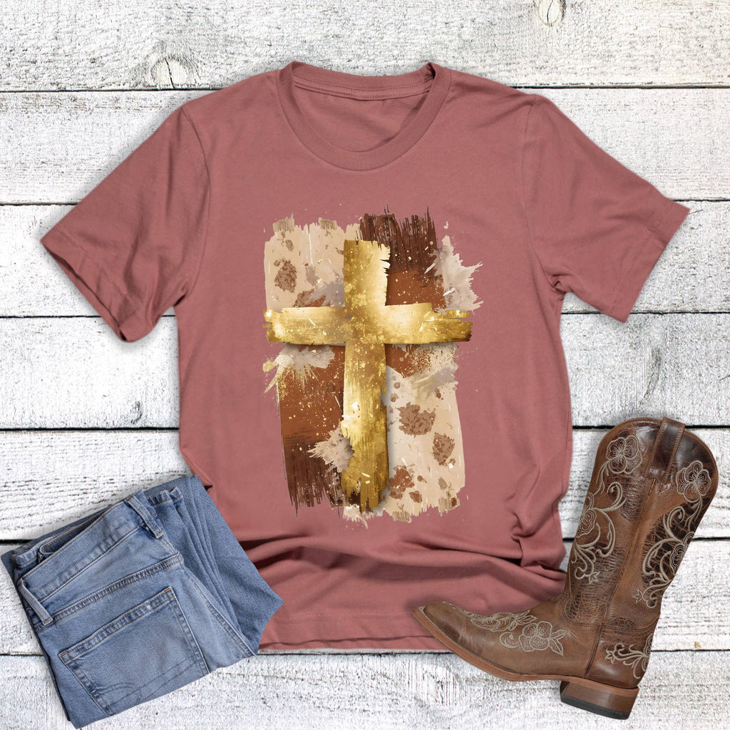 Faith Gold Brushstroke Cross Graphic - Adult & Kids T-Shirts, Sweatshirts & Hoodies apparel design preview 1