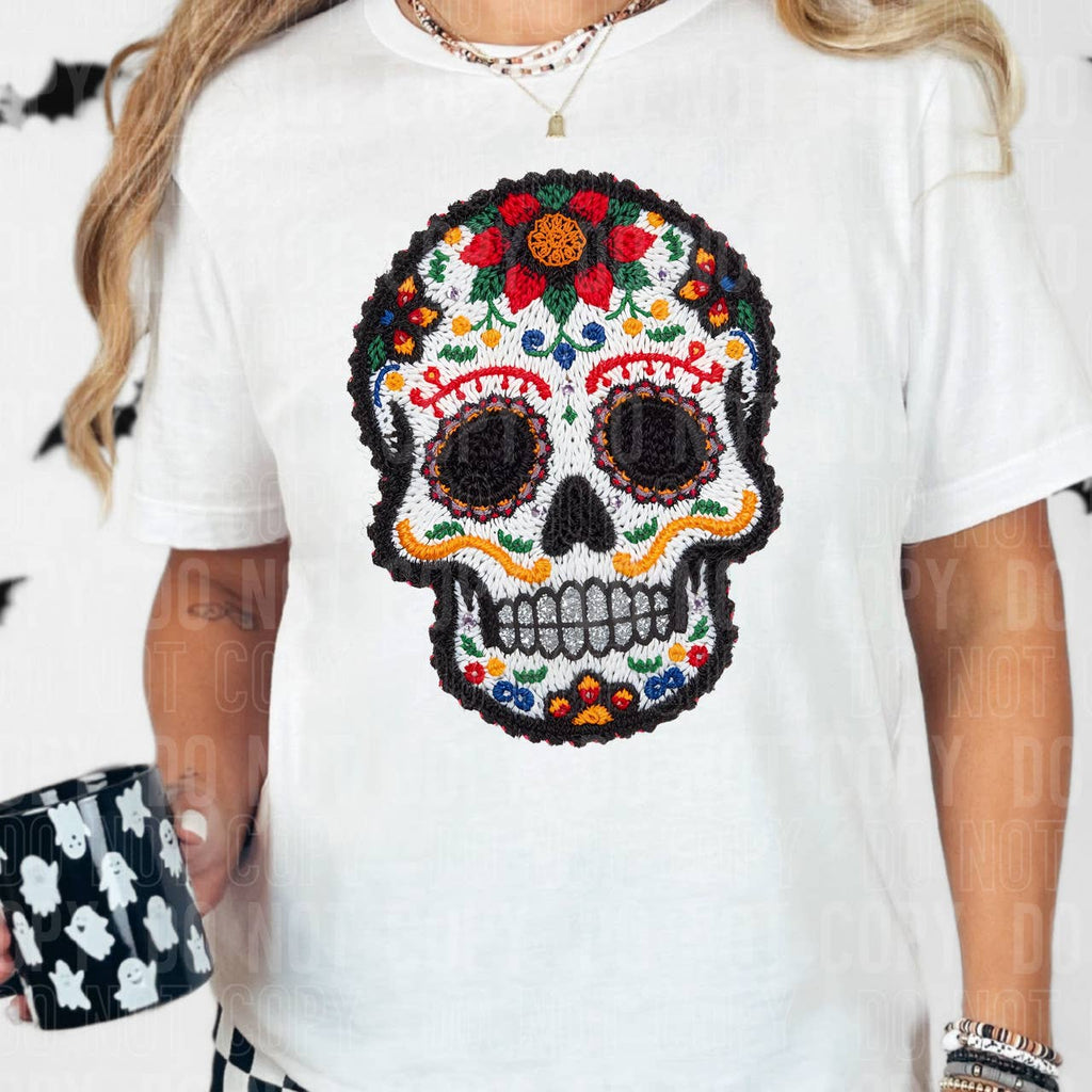 Black Sugar Skull Faux Yarn - Adult & Kids T-Shirts, Sweatshirts & Hoodies apparel design preview 1