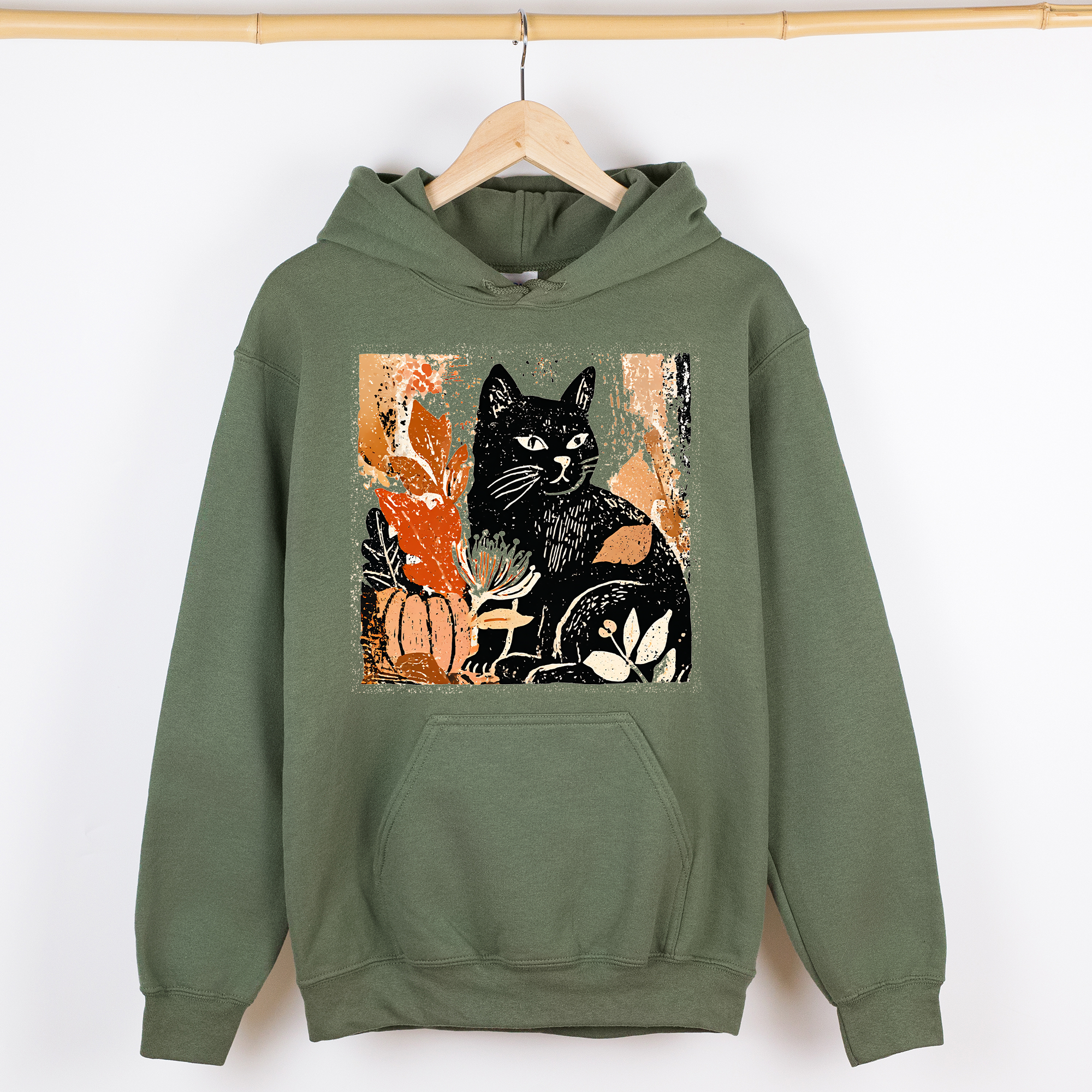 Vintage Black Cat, Halloween, Autumn, Fall, Pumpkin - Adult & Kids T-Shirts, Sweatshirts & Hoodies apparel design preview 1