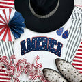 Blue Chenille America Patch White Pigment Dyed - Adult & Kids T-Shirts, Sweatshirts & Hoodies apparel design preview 1