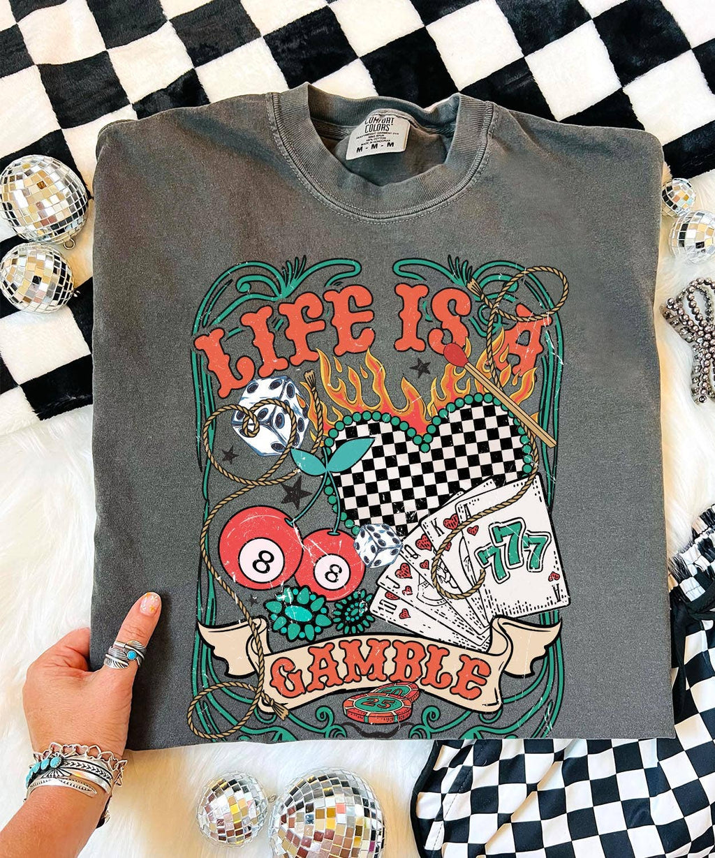 Life Is A Gamble Comfort Color Pepper - Adult & Kids T-Shirts, Sweatshirts & Hoodies apparel design preview 1