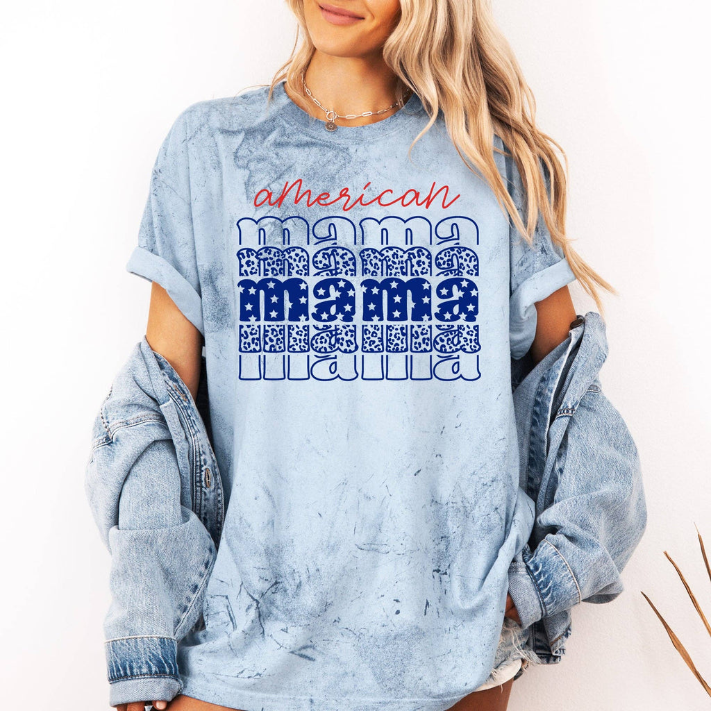 American Mama Stars, Leopard, 4th of July Color Blast - Adult & Kids T-Shirts, Sweatshirts & Hoodies apparel design preview 1