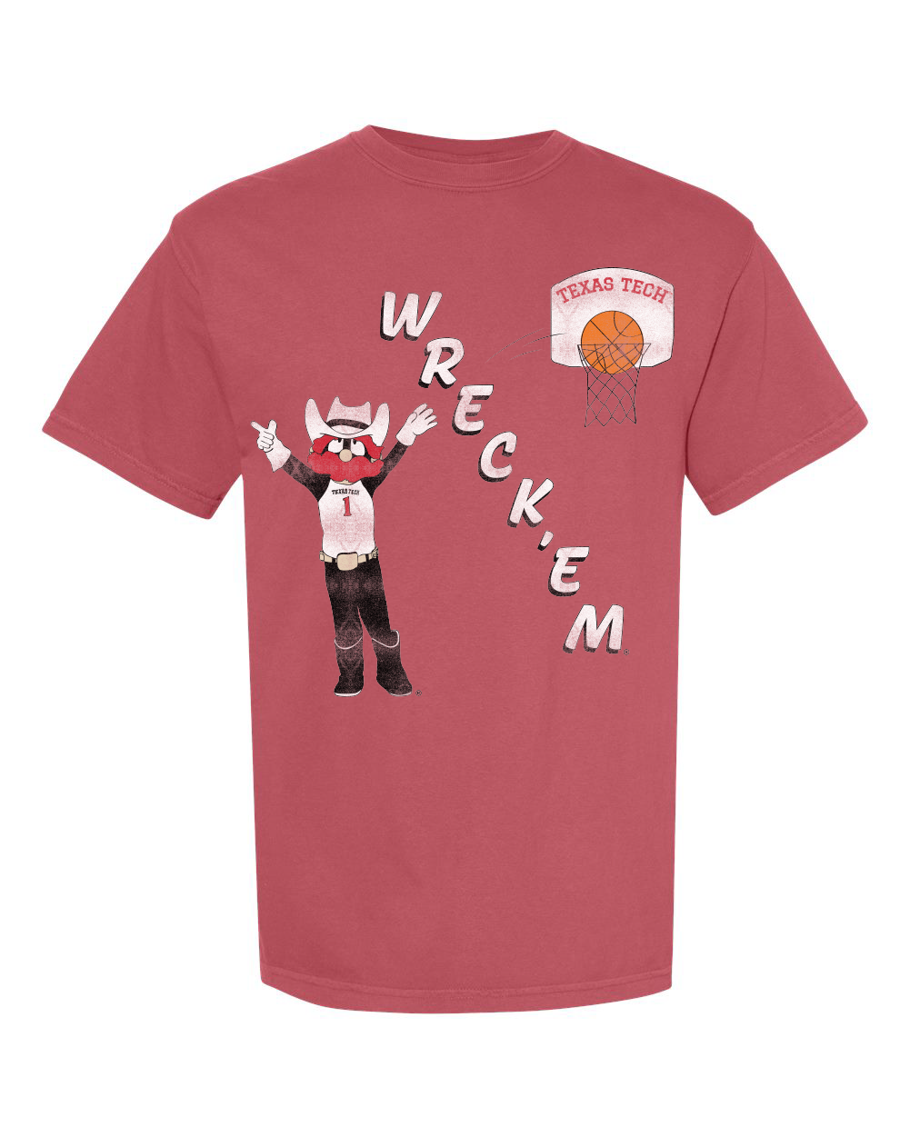 Texas Tech Retro Basketball Red Comfort Colors - Adult & Kids T-Shirts, Sweatshirts & Hoodies apparel design preview 1