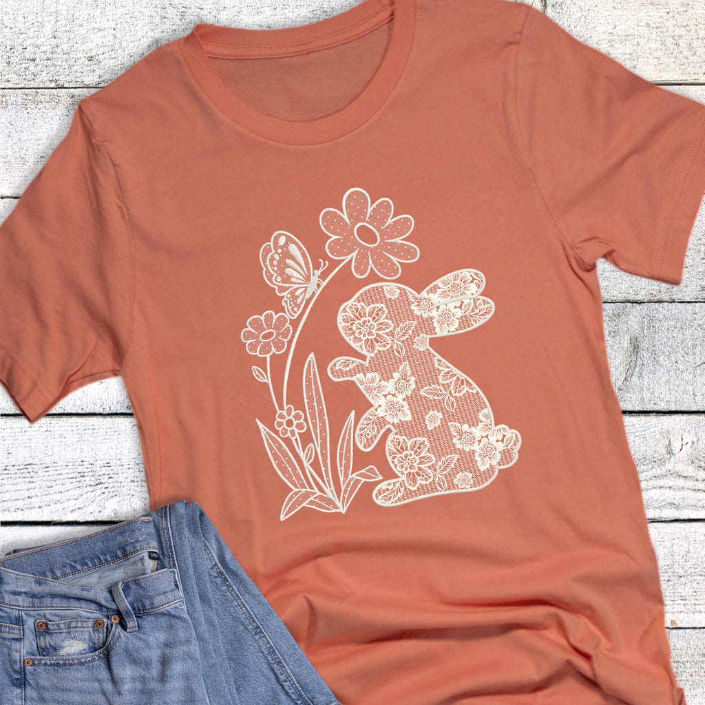 Easter Spring Lace Bunny with Flowers Graphic - Adult & Kids T-Shirts, Sweatshirts & Hoodies apparel design preview 1