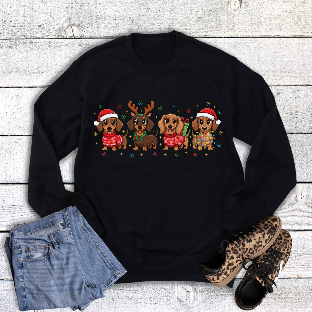 Christmas Santa and Reindeer Weenie Dogs - Adult & Kids T-Shirts, Sweatshirts & Hoodies apparel design preview 1