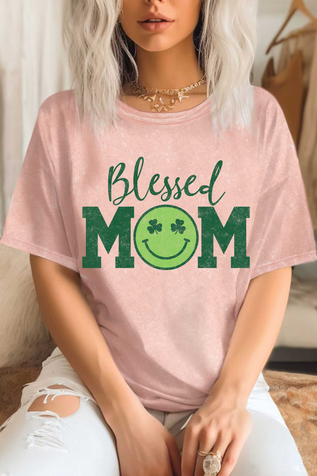 Blessed Mom Lucky Clover Smile Mineral Graphic - Adult & Kids T-Shirts, Sweatshirts & Hoodies apparel design preview 1