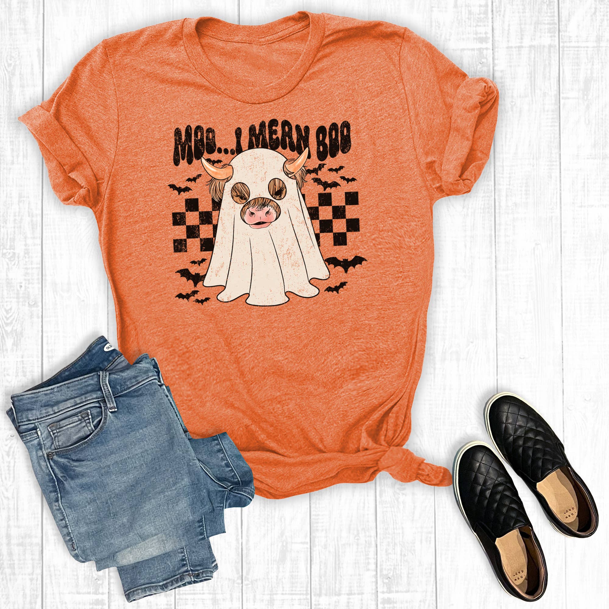 Halloween Ghost Cow Moo I Mean Boo Graphic - Adult & Kids T-Shirts, Sweatshirts & Hoodies apparel design preview 1