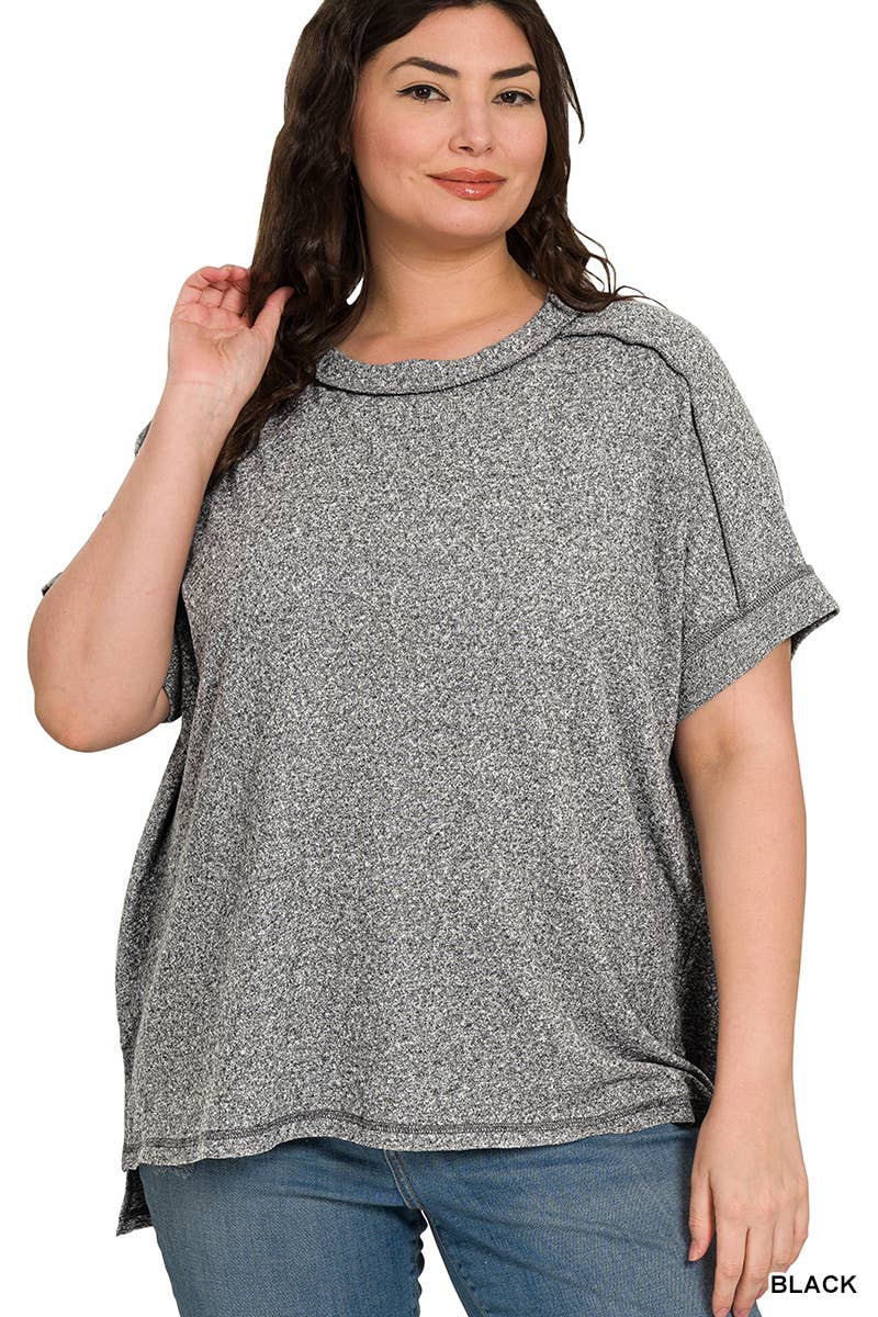 .1014 Plus Soft Melange Folded Sleeve Hi Low SI-27466 - Adult & Kids T-Shirts, Sweatshirts & Hoodies apparel design preview 1
