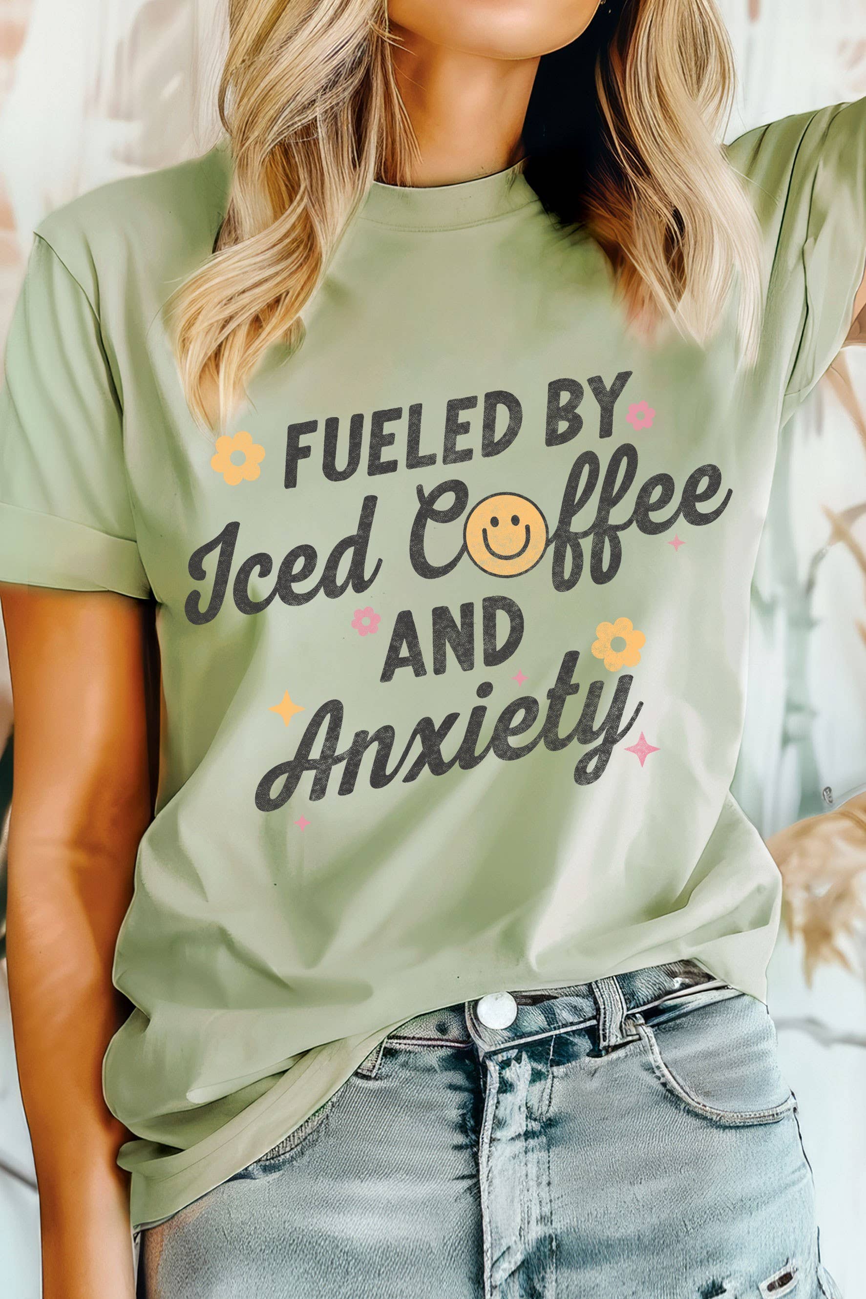 Fueled By Iced Coffee Smile Graphic - Adult & Kids T-Shirts, Sweatshirts & Hoodies apparel design preview 1