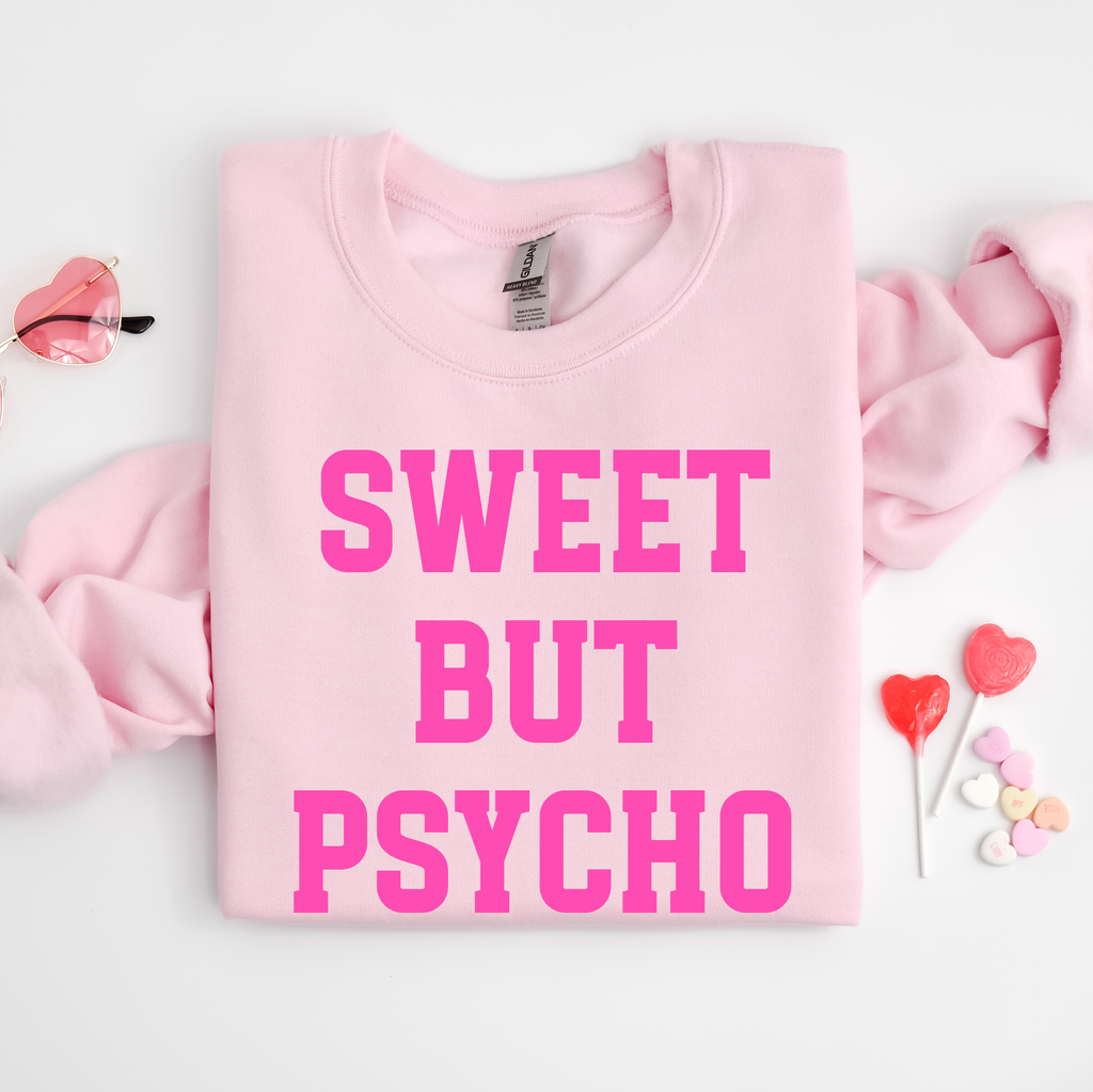 Sweet But Psycho Pink Valentine's Crewneck - Adult & Kids T-Shirts, Sweatshirts & Hoodies apparel design preview 1