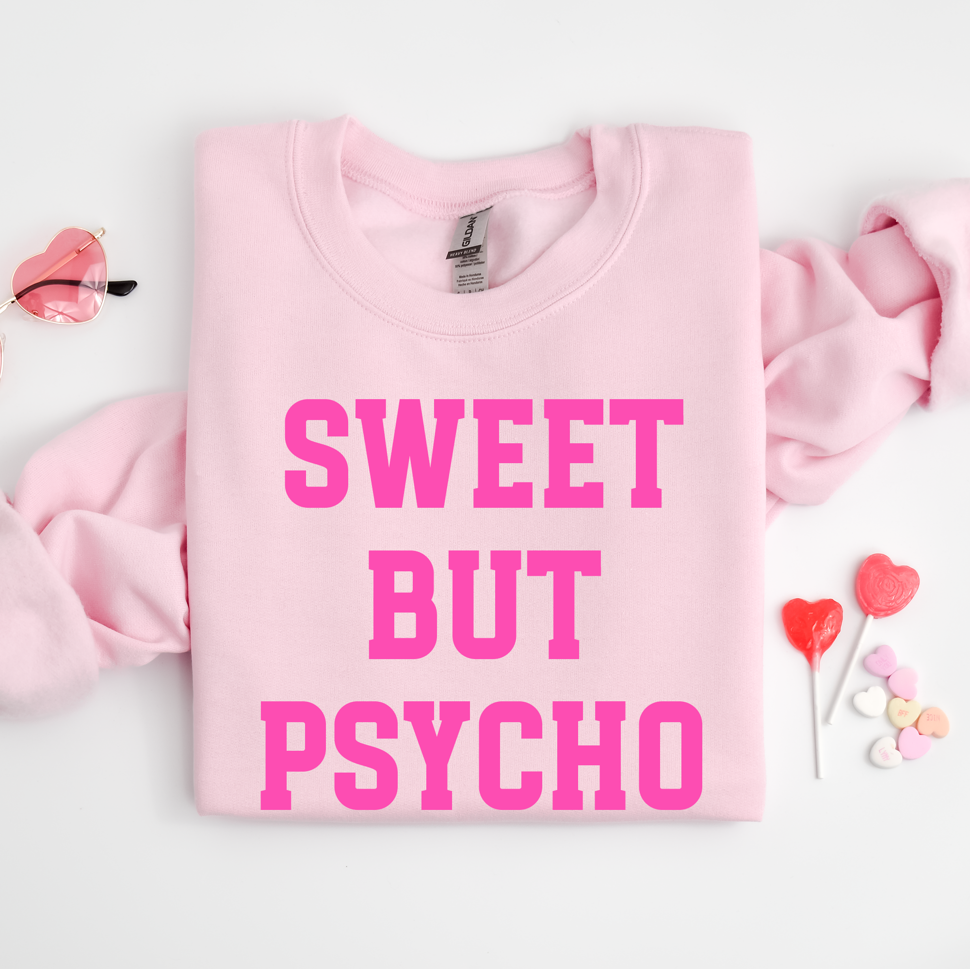 Sweet But Psycho Pink Valentine's Crewneck - Adult & Kids T-Shirts, Sweatshirts & Hoodies apparel design preview 1