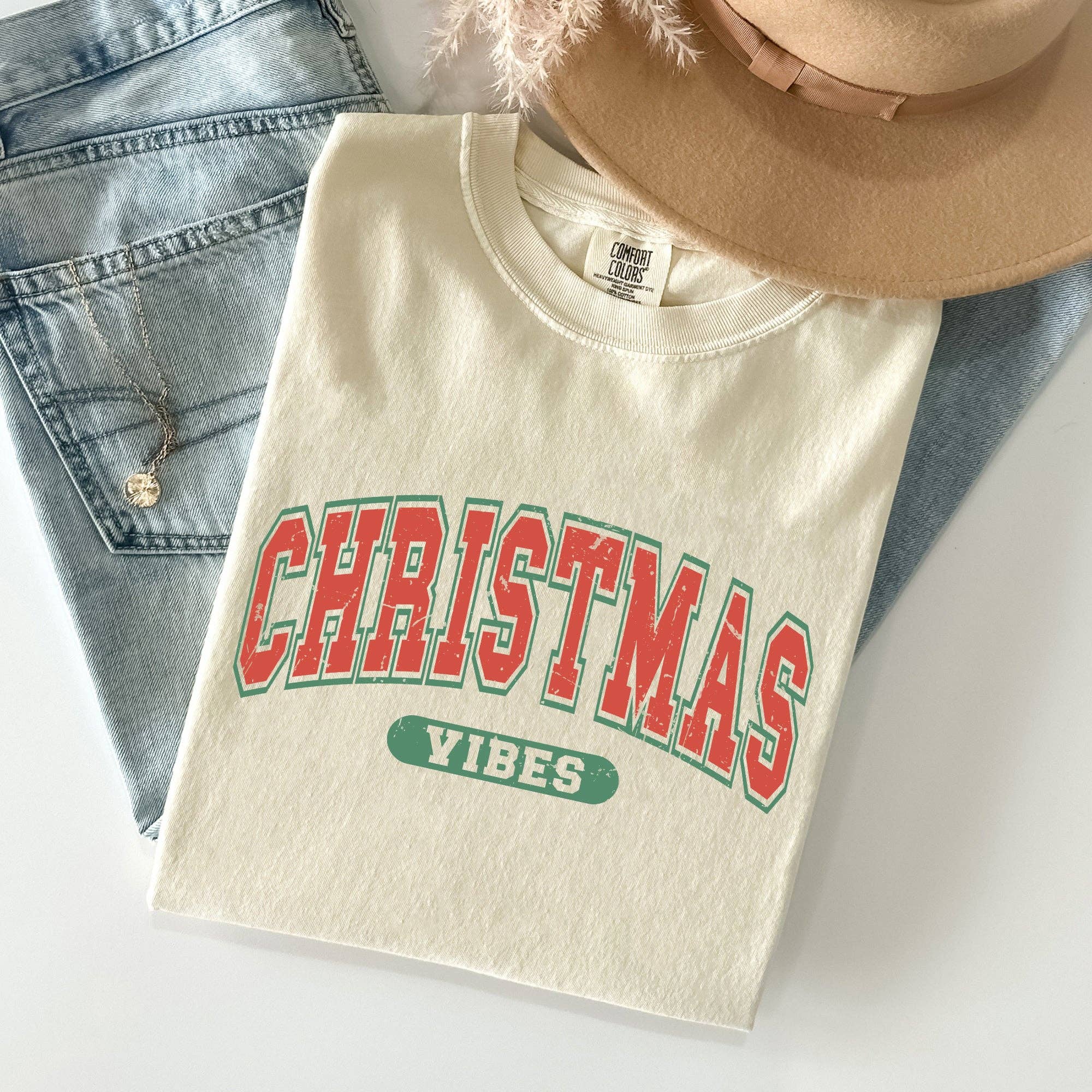 Christmas Vibes, Retro, Varsity, Santa, Snow, Xmas - Adult & Kids T-Shirts, Sweatshirts & Hoodies apparel design preview 1