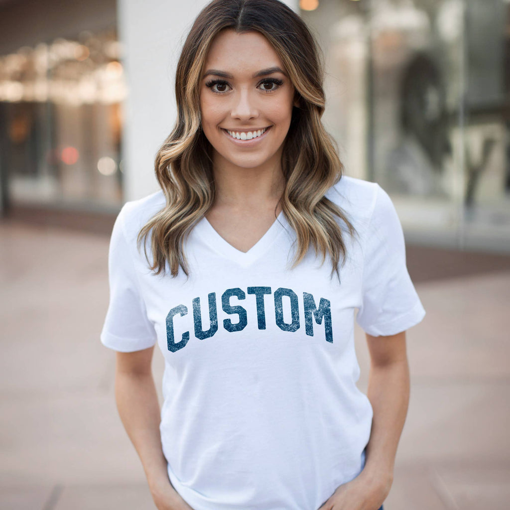Custom V-Neck Cotton with Your Name Location or Logo - Adult & Kids T-Shirts, Sweatshirts & Hoodies apparel design preview 1